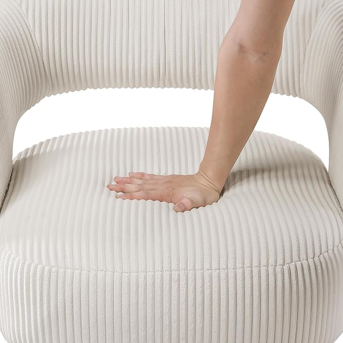 Lexicon 360 Degree Swivel Accent Chair, Modern Comfy Corduroy Round Barrel Chair, Open Back, Plush Foam Cushions, Metal Swivel Base for Living Room/Bedroom/Office/Small Spaces, Beige