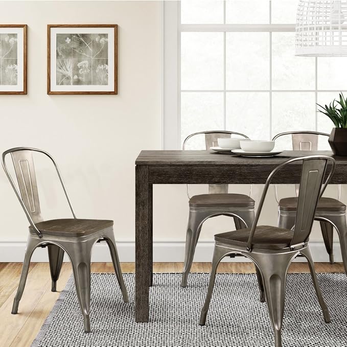 Furmax Metal Dining Chair Indoor-Outdoor Use Stackable Chic Dining Bistro Cafe Side Metal Chairs Set of 4(Gun)
