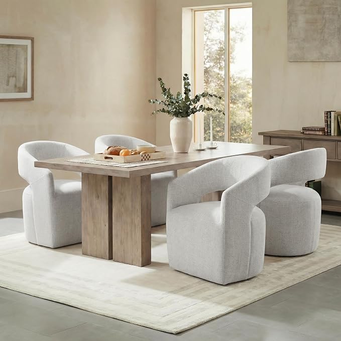 KISLOT Upholstered Dining Chairs with Casters, No Assembly Modern Barrel Armchair with Rollers for Dining Room, Bedroom, Living Room, Reading Room, Home Office, Set of 1, Light Grey
