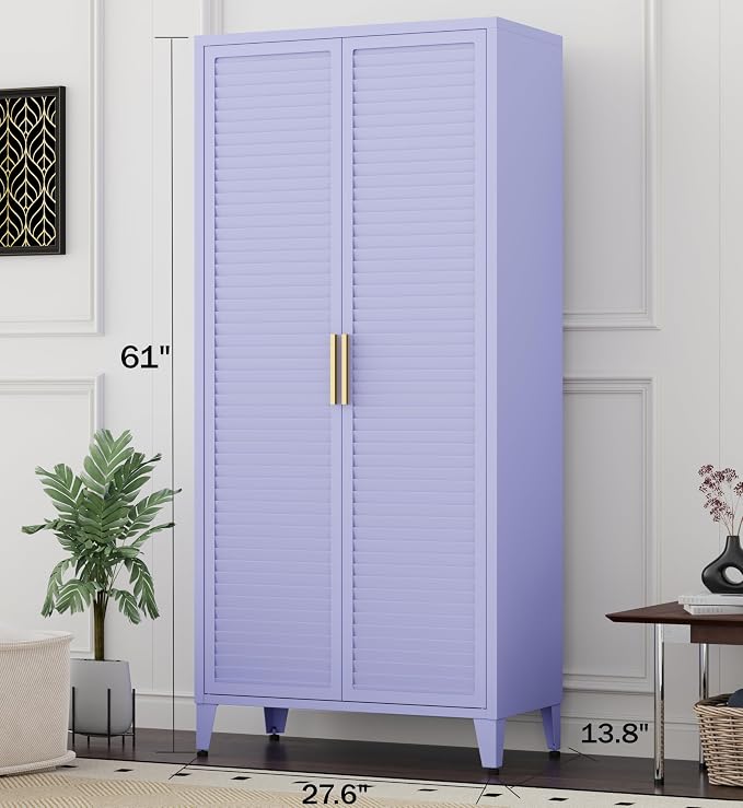 61 "H Purple Metal Cutlery Cabinet with Door Freestanding Kitchen Cabinet with 3 Adjustable Shelf Side Panels, Suitable for Kitchen, Living Room, Dining Room Metal Cabinet,Requires Assembly 