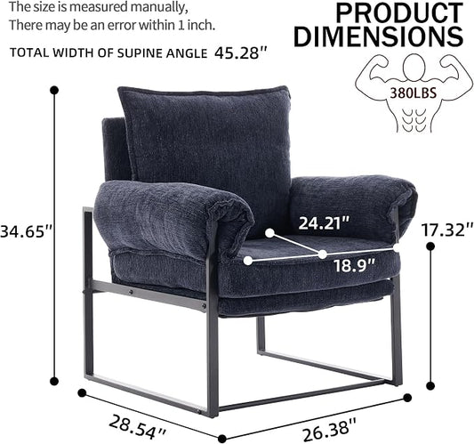 YISHENG Accent Chair with 6-Angle Adjustable Backrest, Fabric Living Room Chair Upholstered Lounge Chair, Modern Chair Cozy Reclining Chair for Reading Room, Set of 2 Dark Blue