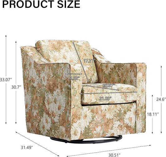 Swivel Accent Chair, Modern Round Barrel Arm Chair for Living Room, Bedroom, Comfy Club Reading Chairs for Adults (Sand Blooms, Set of 2)