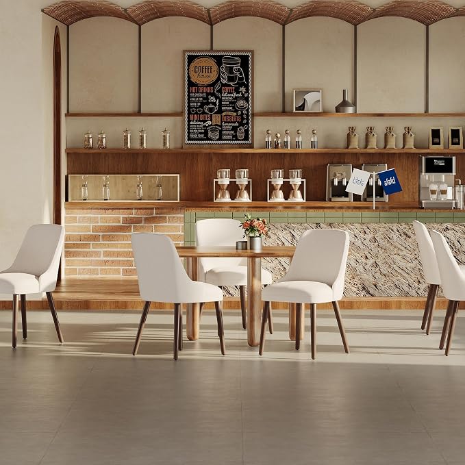 MALOL Upholstered Dining Chairs Set of 6, High-Back Dining Room Chair with Wood Legs, Padded Kitchen Chairs for Dining Room/Restaurant/Cafe, Beige