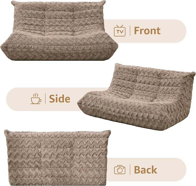 Hobestluk Large Bean Bag Chair Faux Fur BeanBag Couch for Living Room | Brown Chevron, Loveseat,Ergonomic Design,Memory Foam,Anti-slip Bottom,No Assembly Required,Decorative Style for Living Room