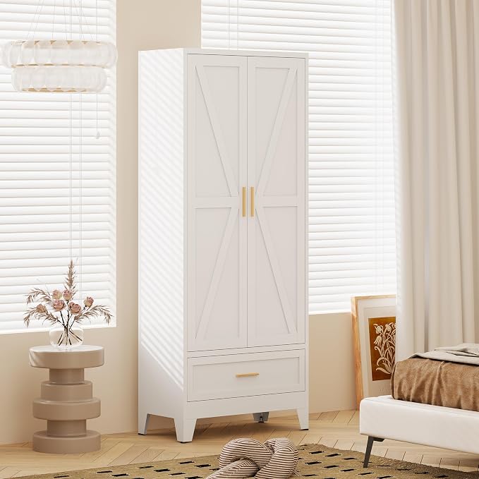 71“H Kitchen Pantry Cabinet with Drawers,Tall Kitchen Pantry Cabinets,Metal Food Storage Cabinets, White Pantry Cabinet with 4 Doors, Large Freestanding Cabinets for Dining Room, Living Room
