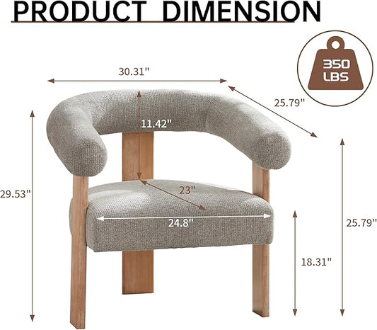 VKNOW Accent Chair Living Room Chair, Modern Upholstered Arm Chair with Solid Wood Legs, Comfy Barrel Accent Chair for Living Room, Bedroom, Grey