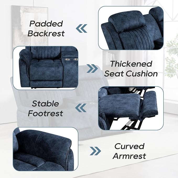 Power Zero Gravity Reclining Loveseat with Adjustable Headrest, Double Reclining Loveseat with Console, Power Loveseat Recliner with USB & Type-C Ports for Living Room (Blue)