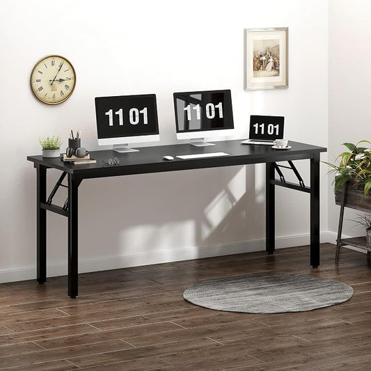 Need Folding Computer Desk, Large 62 inches Folding Table for Home Office, No Install Needed Foldable Writing Table Long Desk, Space-Saving, Black