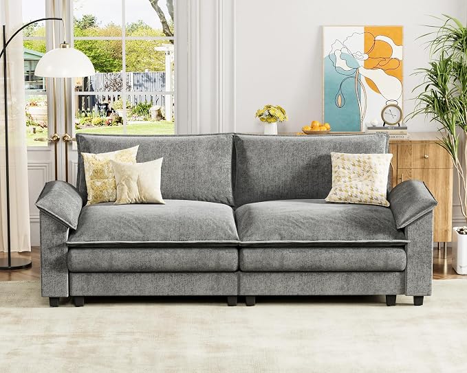 Homall 80" Modular Sectional Sofa, Loveseat Sofa Couch with Double-Layer Cushion, DIY Combination Chenille Deep 2-Seat Cloud Couch for Living Room, Apartment (Bright Grey, Loveseat Sofa)