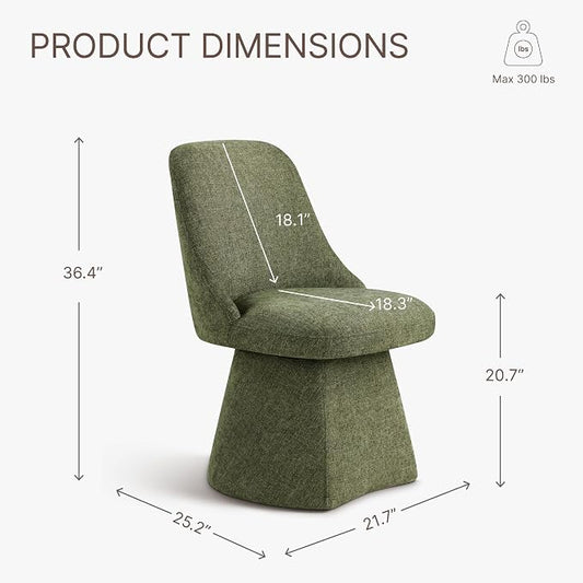 KISLOT Swivel Dining Chairs Set of 4, Upholstered Mid Century Modern Deskchair with High Back, Linen Fabric Kitchen Chairs for Dining Room, Bedroom, Dressing Room, Green
