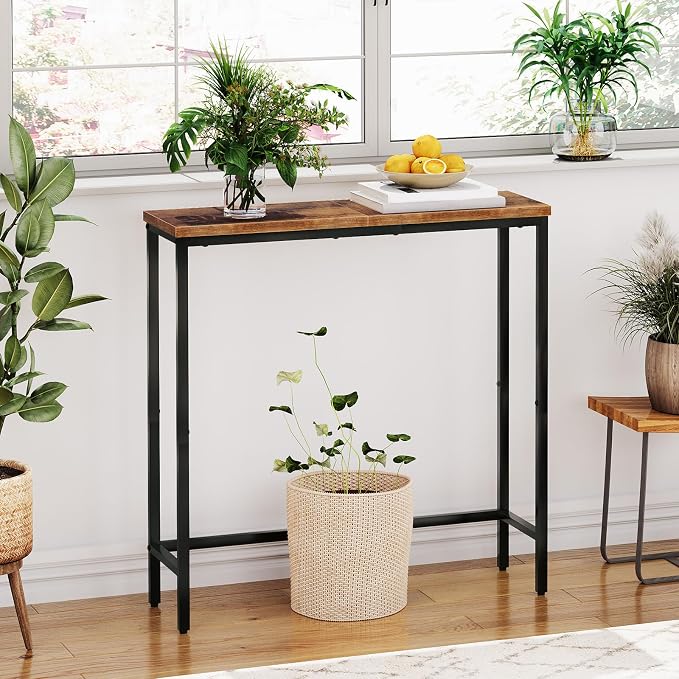 HOOBRO Narrow Console Table, 29.5" Small Entryway Table, Thin Sofa Side Display Table, for Hallway, Bedroom, Living Room, Foyer, Rustic Brown and Black BF75XG01