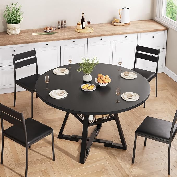 Jocoevol Round Dining Table for 4,Kitchen Dining Room Circle Dinner Pedestal Table,Space Saving Wood Kitchen & Dining Room Furniture (Black, 42In)