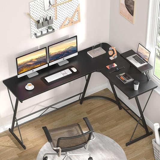 Mr IRONSTONE 63" L Shaped Computer Desk, Corner Desk, Home Office Desk, Gaming Writing Workstation with Large Monitor Stand, Easy to Assemble, Black