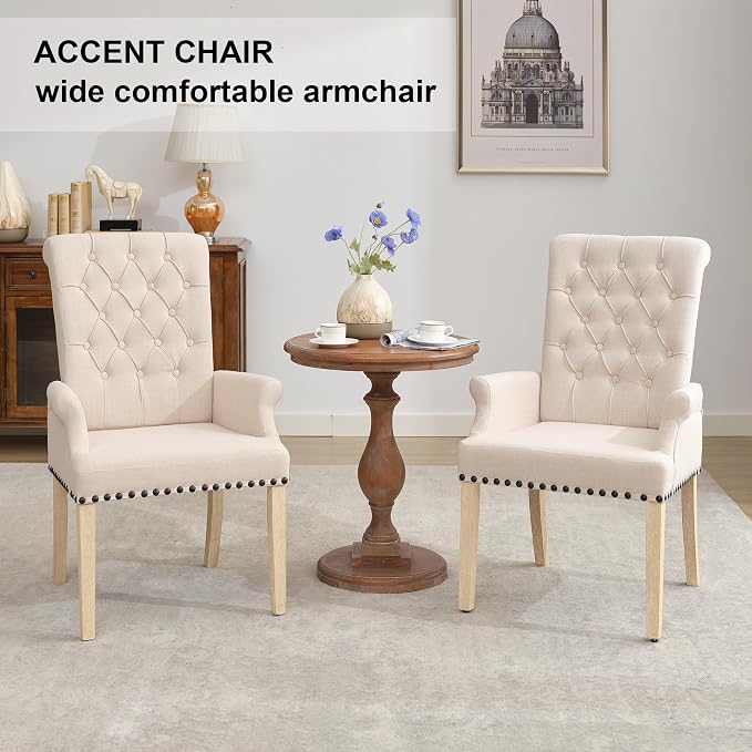 AODCHR Upholstered Fabric Accent Dining Chair Set of 5, Elegant Tufted Dining Room Chair, Kitchen Room 1 Arm Chair with 4 Armless Chairs, Beige