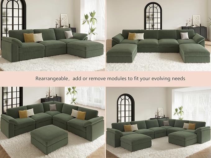 EASE MOOSE Oversized 2 Seat Couch,Comfty Modern Deep Seat Sectional Modular for Living Room,Green
