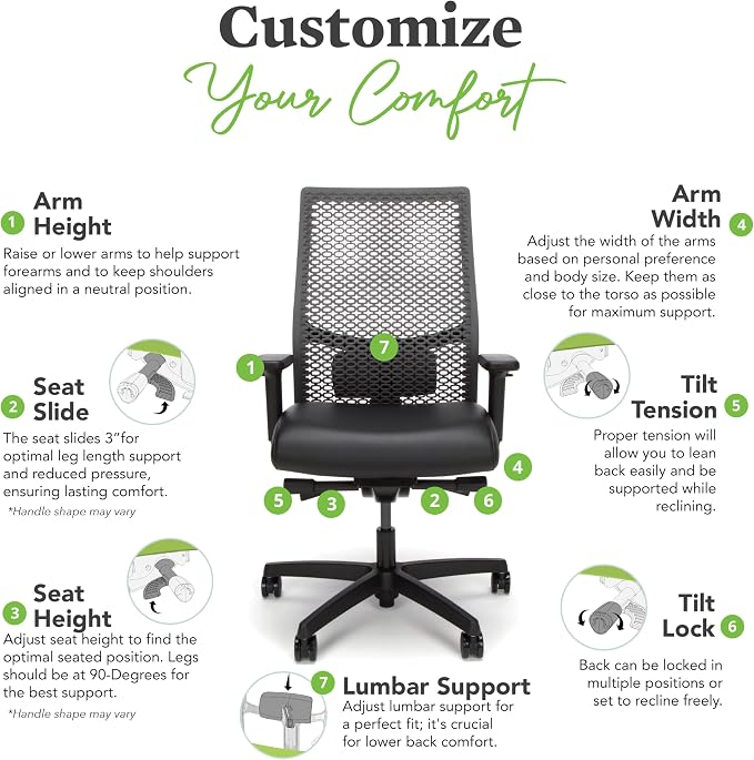 HON Ignition 2.0 ReActiv Ergonomic Office Chair, Mesh Desk Chair with Lumbar Support, Advanced Synchro‑Tilt, Height and Width Adjustable Arms, Swivel Wheels, Black Frame, Blue