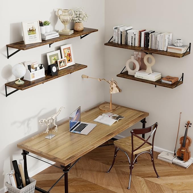 Axeman 12 Inch Deep Floating Shelves for Wall - 55 Inch Wide x 12 Inch Deep Wall Shelves Set of 2 - Rustic Wood Floating Shelves for Living Room