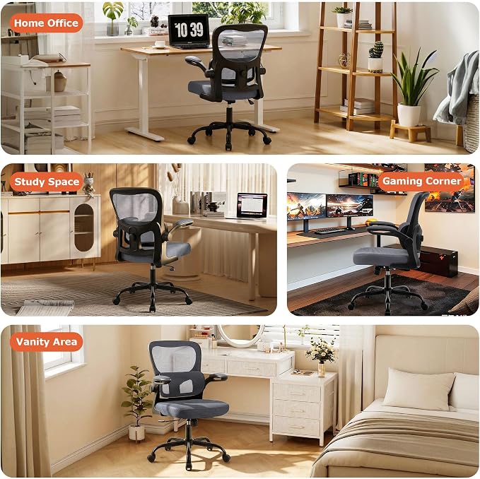 AreShark Office Chair Ergonomic Desk Chairs with Adjustable Lumbar Support, High Back Breathable Mesh Chair with Wheels& Flip-up Armrests,Rolling Swivel Comfy Task Computer Chair for Home Work Gaming