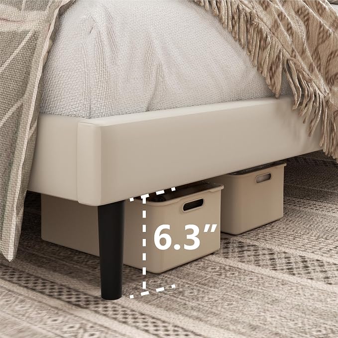 HAOARA King Size Bed Frame,King Size Platform Bed Frame and Velvet Upholstered Headboard with Strong Wood Slats, Box Spring Optional, Mattress Foundation, Easy Assembly Beige