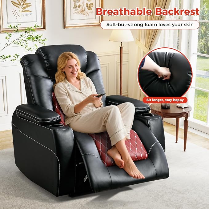 ANJ Power Recliner Chair Set of 2,Home Theater Seating with Adjustable Headrest,Cup Holders,USB Port,Hidden Arm Storage(Black)