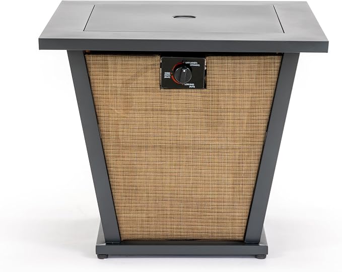 28" Propane Gas Fire Pit Table, 50000 BTU Square Outdoor Fire Pit with Steel Tabletop & Textilene Base, Patio Fire Table with Lid, Lava Rocks & Rain Cover for Backyard Deck Garden, Brown
