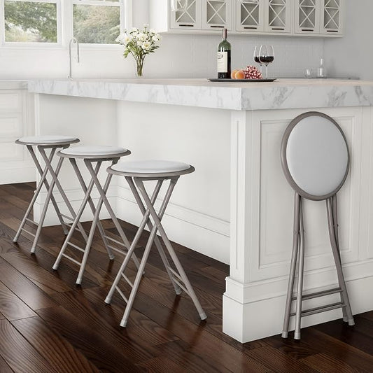 Lavish Home Folding Stool - Set of 4 Counter Height Bar Stools – 24-Inch Backless Folding Chairs with 225lb Capacity for Kitchen, Rec Room, or Game Room (White)