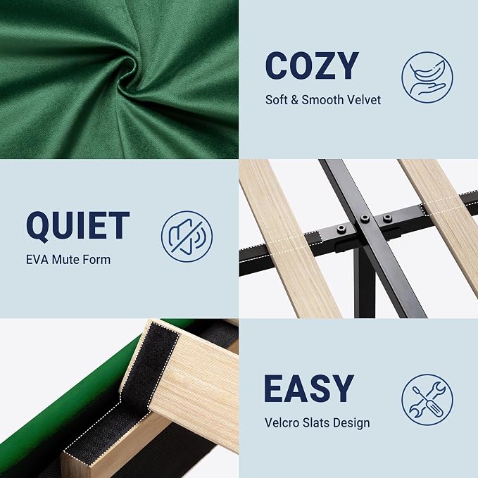 Allewie Queen Platform Bed Frame with Adjustable Headboard, Plush Velvet Upholstered, Vertical Channel Tufted, Sturdy Wooden Slats, No Box Spring Needed, Easy Assembly, Green