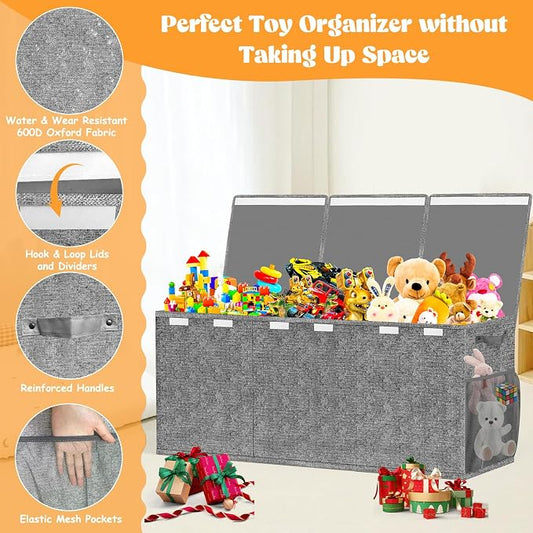 Beadsky Extra Large Toy Box, Toy Chest for Toddlers with Lids, Collapsible Toy Storage Organizer, Kids Bin Boxes Storage Basket for Boys, Girls, Nursery, Living Room, Playroom, 38"x14"x16", Gray