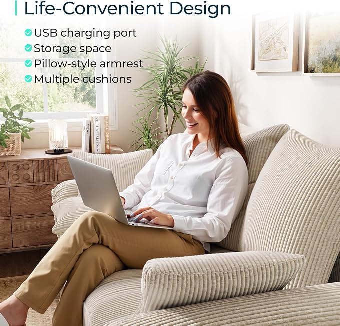 LINSY HOME Oversized Sectional Sleeper Sofa with Pull Out Couch Bed (Beige, 110.5'') | USB Charging