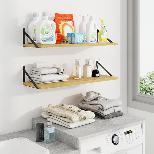 Axeman 30 Inch Floating Shelves | 10 Inch Deep Oak Wall Shelves Set of 2 | 30" W x 10" D Oak Floating Shelves for Living Room Bathroom Kitchen