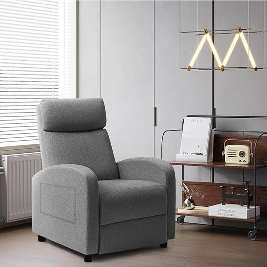 JUMMICO Recliner Chair Adjustable Home Theater Single Recliner Sofa Furniture with Thick Seat Cushion and Backrest Modern Living Room Recliners (Fabric, Aurora Grey)