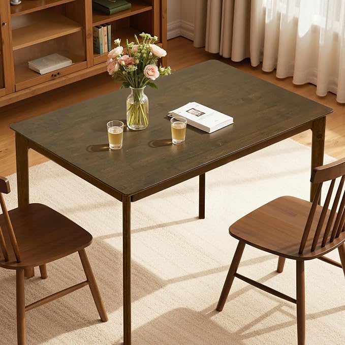 Hokway Dining Table for 4, 43 Inch Rectangular Solid Wood Kitchen Table for Small Space, Modern Dinner Table for Dining Room, Living Room, Office, Oak