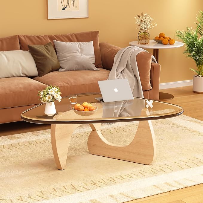 Coffee Table for Living Room Mid Century Modern Center Small Table with Glass Top and Wood, Original Transparent(36 Inch)