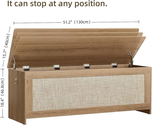 51.2" Storage Chest Extra Large,Storage Bench with 2 Safety Hinges,Wooden Shoe Bench,51.2x15.7x18.3 Inch,Easy Assembly,Storage Bench for Bedroom,Living Room,entryway(Cherry Brown)