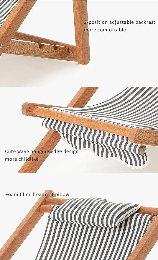 Children’s Vintage Sun Lounger Sling Chair | Wooden Frame with Canvas Fabric | Outdoor Folding Deck Chair for Kids Ages 5+ | Portable & Lightweight for Backyard, Poolside, or Beach (Tropical Bloom)