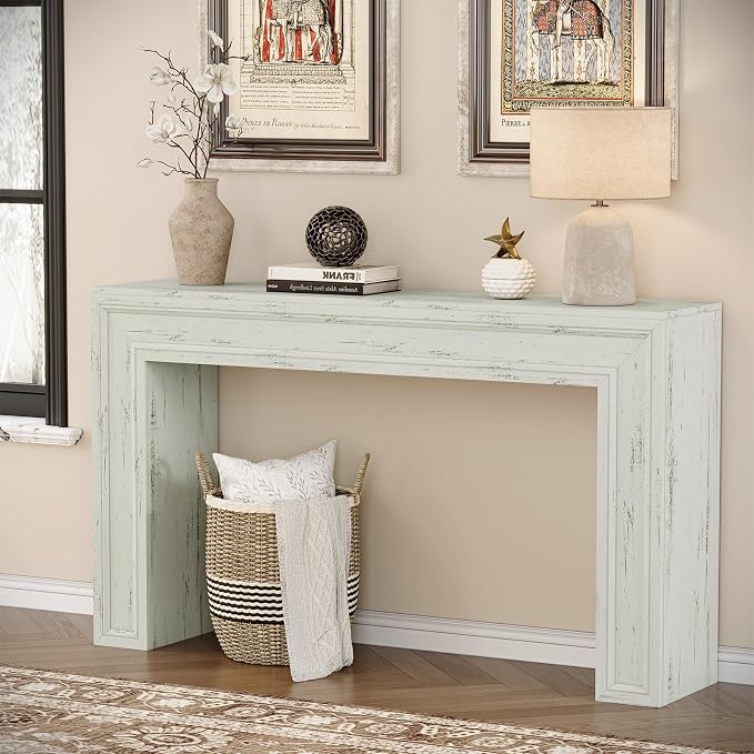 Rresyet 55 Inch Long Console Table, Sofa Table Behind Couch, Entryway Table, Farmhouse Entryway Table for Entrance, Hallway, Living Room (White)