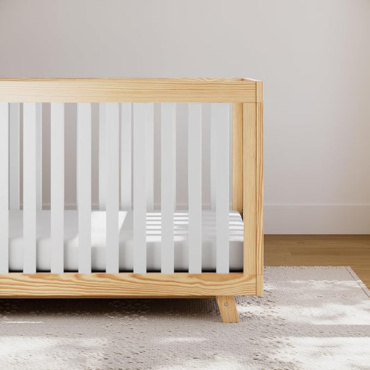 Storkcraft Beckett 3-in-1 Convertible Crib – GREENGUARD Gold Certified, Fits Standard Crib Mattress, Converts to Toddler Bed and Daybed, 4 Mattress Heights, Grow-with-Me Design (Natural and White)