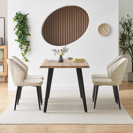 CLIPOP Faux Leather Dining Chairs Set of 4, Leather Dining Chairs, Mid-Century Modern Dining Room Chairs, Upholstered Kitchen Chairs with Metal Legs, Leisure Chair for Guest Reception Room - Beige