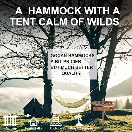 GOCAN Double Hammock 2 Person Extra Large 86inx59in Total Length 129in Load 500lb Canvas Cotton Hammock for Patio Porch Garden Backyard Lounging Outdoor and Lndoor with Removable Spreader Bar