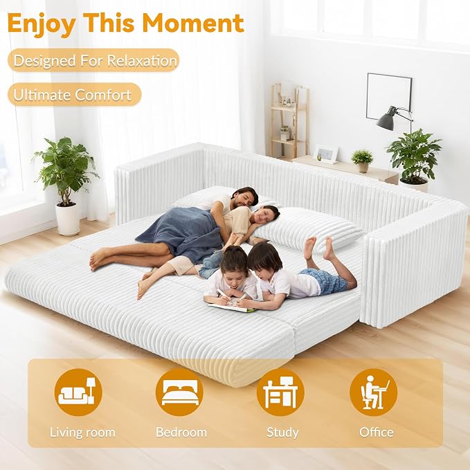 HABUTWAY 78" Loveseat Boneless Couch, 4-in-1 Convertible Sofa Bed, Plush Fur Folding Futon Sofa Bed Couches with 2 Pillows for Living Room, High-Density Foam Support, No Assembly Required, Beige