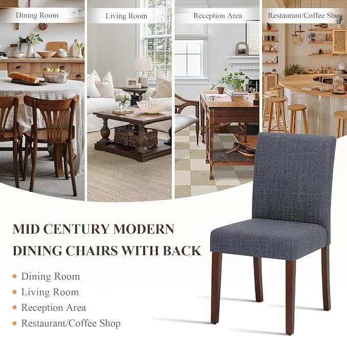 Upholstered Parsons Dining Chairs Set of 4, Modern Dining Room Chairs with Back, Fabric Kitchen Side Chairs with Wood Legs for Dinner Farmhouse Restaurant, Dark Grey