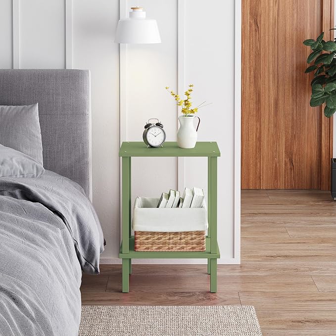 TUTOTAK End Table, Set of 2, Side Table, Nightstand, 2-Tier Storage Shelf, Sofa Table for Small Space, Living Room, Bed Room, Olive Green TB01BOG035