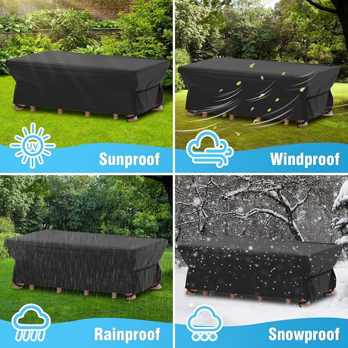 Velway Patio Table Chairs Set - Square Waterproof 90"L x 62"W x 28"H Outdoor Bistro Dining Set - Fire Pit Table Cover - Furniture Cover - Small Rectangle Ultra Windproof UV-Resistant