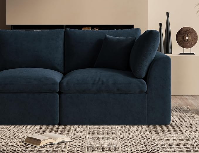 ohllob 110" Cloud Sectional Couches for Living Room, Boneless U Shaped Couch with Ottoman, 3 Seater Modular Sectional Sofa, Dark Blue