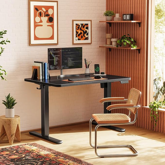 Huuger Electric Standing Desk with Power Outlets and USB-C Port, 39 X 24 Inch Height Adjustable Desk, Sit Stand Desk for Home Office, Computer & Gaming Desk with 4 Presets, Stable Steel Frame, Black