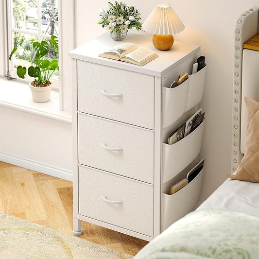 EnHomee Night Stand Set 2, Night Stand with Drawers for Bedroom, Bedside Table with Wooden Top, Sturdy Steel Frame End Table, Dorm Nightstand for Bedroom, Entryway, Hallway, Closet, Cloth Bags,White