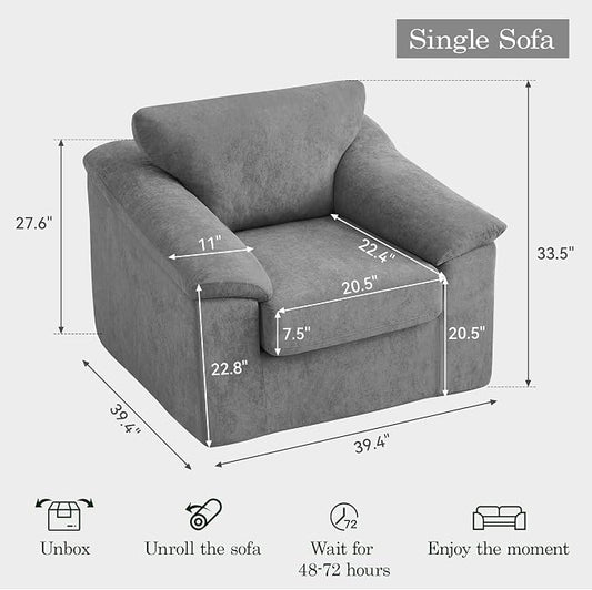 Boneless Single Sofa Chair, Modern Cloud Accent Chair, Comfy Deep Seat Couch for Living Room, Bedroom, Apartment, Small Space, No Assembly, Light Gray