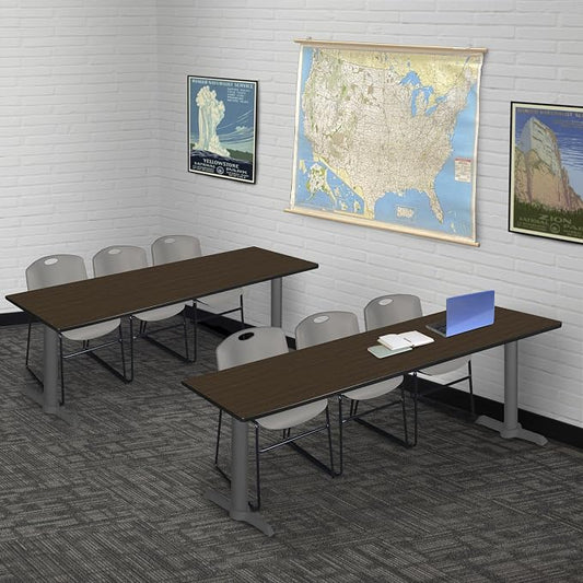 Romig Pillar 84 x 24 in. Steel T-Base Training Seminar Table- Neo Walnut/Grey Base