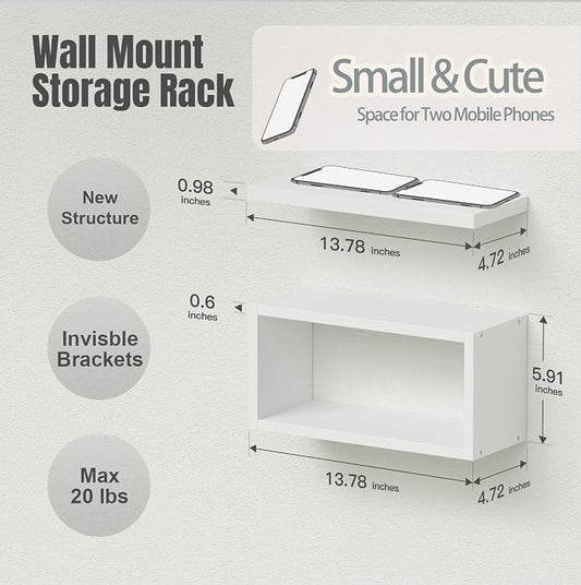 RICHER HOUSE Floating Shelves Bathroom, White Floating Shelves for Wall, Above Toilet Bathroom Shelves, Wall Mounted Hanging Shelves for Bedroom, Kitchen, Living Room Decor - White