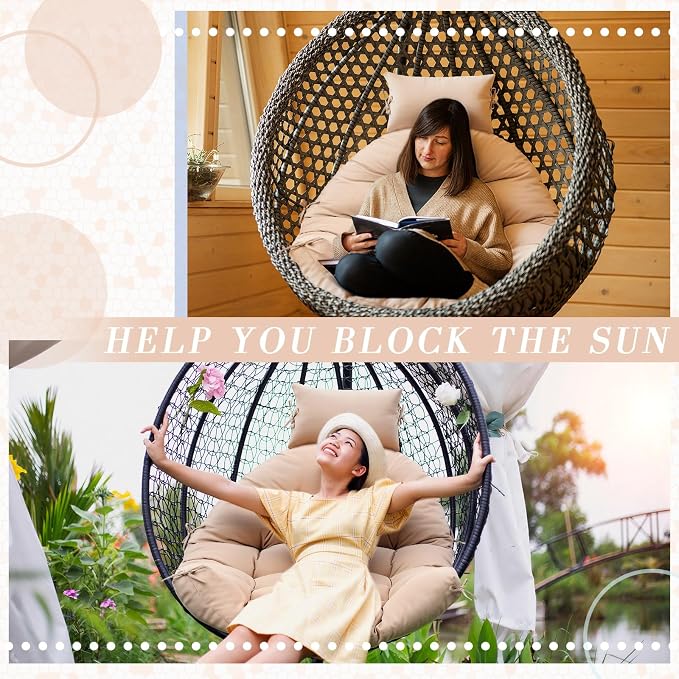 Tudomro Waterproof Egg Chair Cushion with Pillow Filling 2.58 kg Replacement Rocking Wicker Chair Cushion 48" x 32" High Back Hanging Swing Hammock Pad Thicken for Outdoor Patio Garden(Beige)